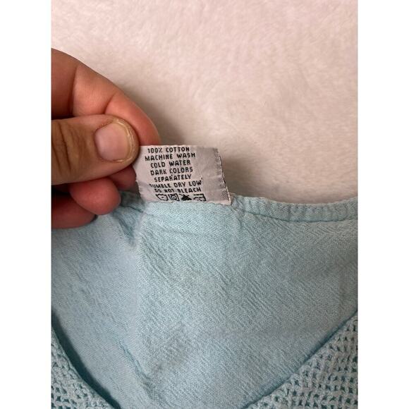 VTG Color Me Cotton 90s Blue Coastal Grandma sz XL Swing Netted Tank Lagenlook - Picture 4 of 7